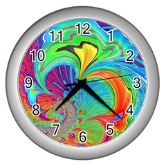 Fractal Art Psychedelic Fantasy Wall Clock (silver) by Pakrebo