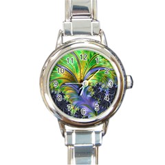 Fractal Gothic Dark Texture Round Italian Charm Watch by Pakrebo