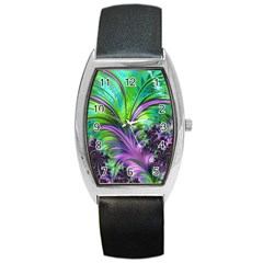 Fractal Art Artwork Feather Swirl Barrel Style Metal Watch by Pakrebo