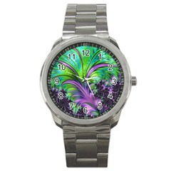 Fractal Art Artwork Feather Swirl Sport Metal Watch by Pakrebo