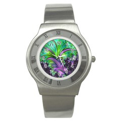 Fractal Art Artwork Feather Swirl Stainless Steel Watch by Pakrebo