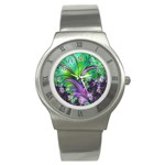 Fractal Art Artwork Feather Swirl Stainless Steel Watch Front