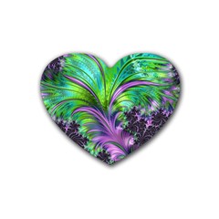 Fractal Art Artwork Feather Swirl Rubber Coaster (heart)  by Pakrebo