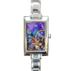 Fractal Feather Swirl Purple Blue Rectangle Italian Charm Watch by Pakrebo