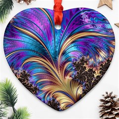 Fractal Feather Swirl Purple Blue Ornament (heart) by Pakrebo