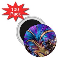 Fractal Feather Swirl Purple Blue 1 75  Magnets (100 Pack)  by Pakrebo