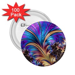 Fractal Feather Swirl Purple Blue 2 25  Buttons (100 Pack)  by Pakrebo