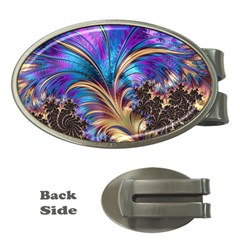 Fractal Feather Swirl Purple Blue Money Clips (oval)  by Pakrebo