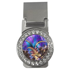 Fractal Feather Swirl Purple Blue Money Clips (cz)  by Pakrebo