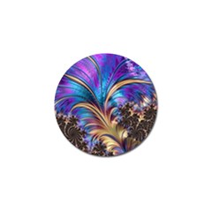 Fractal Feather Swirl Purple Blue Golf Ball Marker by Pakrebo