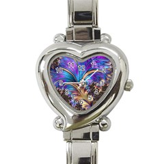 Fractal Feather Swirl Purple Blue Heart Italian Charm Watch