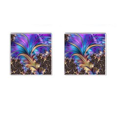 Fractal Feather Swirl Purple Blue Cufflinks (square) by Pakrebo