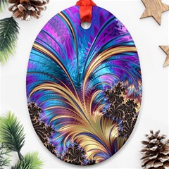 Fractal Feather Swirl Purple Blue Oval Ornament (two Sides)