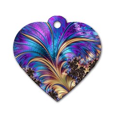 Fractal Feather Swirl Purple Blue Dog Tag Heart (one Side) by Pakrebo