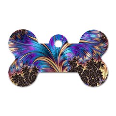 Fractal Feather Swirl Purple Blue Dog Tag Bone (two Sides) by Pakrebo