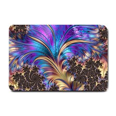 Fractal Feather Swirl Purple Blue Small Doormat  by Pakrebo