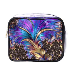 Fractal Feather Swirl Purple Blue Mini Toiletries Bag (one Side) by Pakrebo