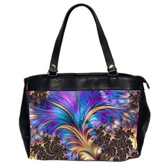 Fractal Feather Swirl Purple Blue Oversize Office Handbag (2 Sides) by Pakrebo