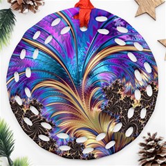 Fractal Feather Swirl Purple Blue Ornament (round Filigree) by Pakrebo