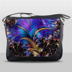 Fractal Feather Swirl Purple Blue Messenger Bag by Pakrebo