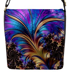 Fractal Feather Swirl Purple Blue Flap Closure Messenger Bag (s) by Pakrebo