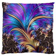 Fractal Feather Swirl Purple Blue Large Flano Cushion Case (two Sides) by Pakrebo