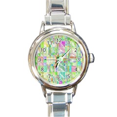 Pastel Quilt Background Texture Round Italian Charm Watch by Pakrebo