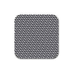 White Line Wave Black Pattern Rubber Square Coaster (4 Pack)  by Pakrebo