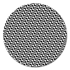 White Line Wave Black Pattern Magnet 5  (round) by Pakrebo