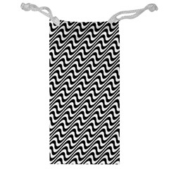 White Line Wave Black Pattern Jewelry Bag by Pakrebo