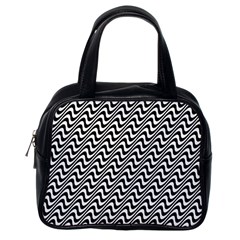 White Line Wave Black Pattern Classic Handbag (one Side) by Pakrebo