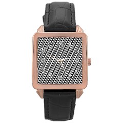 White Line Wave Black Pattern Rose Gold Leather Watch  by Pakrebo