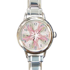 Pink Blue Flower Blossom Rose Round Italian Charm Watch by Pakrebo