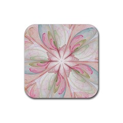 Pink Blue Flower Blossom Rose Rubber Coaster (square)  by Pakrebo