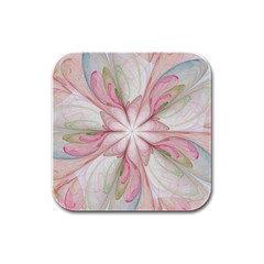 Pink Blue Flower Blossom Rose Rubber Square Coaster (4 Pack)  by Pakrebo