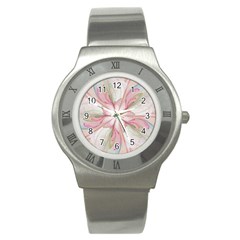 Pink Blue Flower Blossom Rose Stainless Steel Watch by Pakrebo