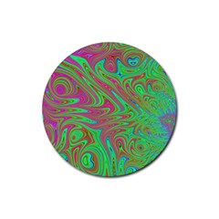 Fractal Art Neon Green Pink Rubber Coaster (round)  by Pakrebo