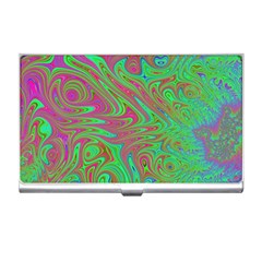 Fractal Art Neon Green Pink Business Card Holder by Pakrebo