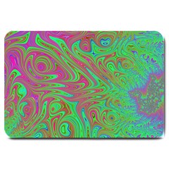 Fractal Art Neon Green Pink Large Doormat  by Pakrebo