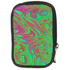 Fractal Art Neon Green Pink Compact Camera Leather Case by Pakrebo