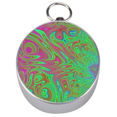 Fractal Art Neon Green Pink Silver Compasses by Pakrebo