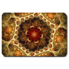 Dawn Day Fractal Sunny Gold Red Large Doormat  by Pakrebo