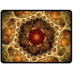 Dawn Day Fractal Sunny Gold Red Fleece Blanket (large)  by Pakrebo