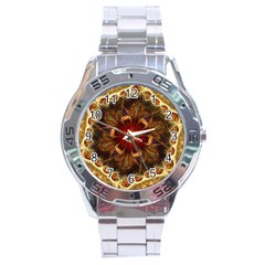 Dawn Day Fractal Sunny Gold Red Stainless Steel Analogue Watch by Pakrebo