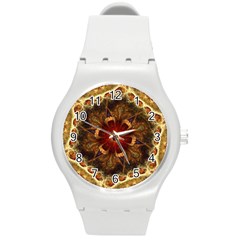 Dawn Day Fractal Sunny Gold Red Round Plastic Sport Watch (m)