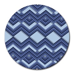 Textile Texture Fabric Zigzag Blue Round Mousepads