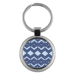 Textile Texture Fabric Zigzag Blue Key Chains (Round) 