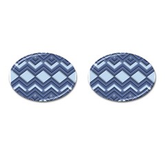 Textile Texture Fabric Zigzag Blue Cufflinks (Oval)