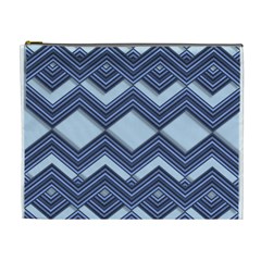 Textile Texture Fabric Zigzag Blue Cosmetic Bag (XL)