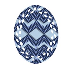 Textile Texture Fabric Zigzag Blue Ornament (oval Filigree)